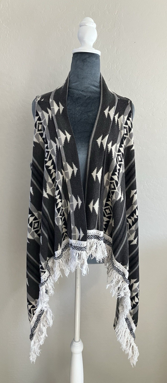 Poncho Vest Cardigan Aztec Boho Tribal Longline Fringe Western Asymmetric Large